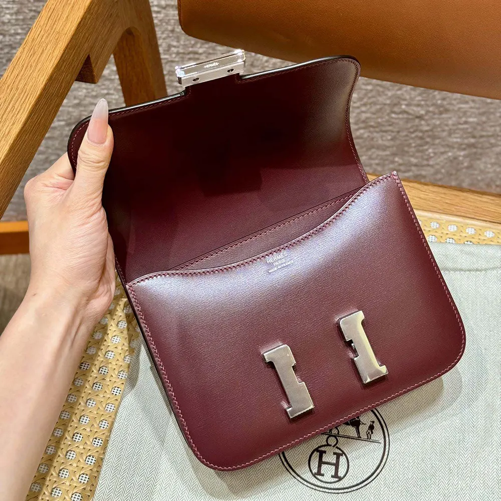 Hermes Women Constance 24 Bag Box Leather-Maroon/Silver - image 4