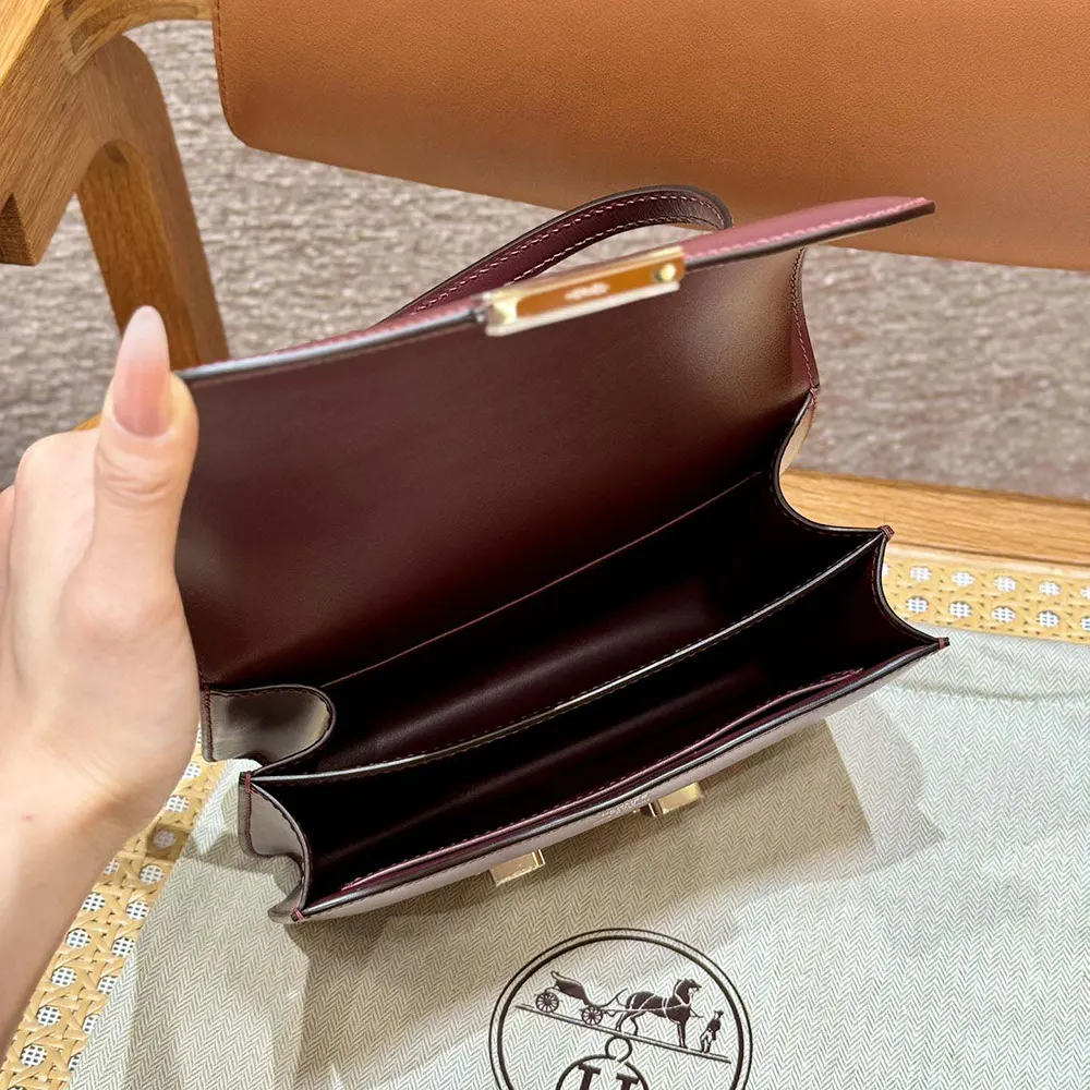Hermes Women Constance 24 Bag Box Leather-Maroon/Silver - image 6