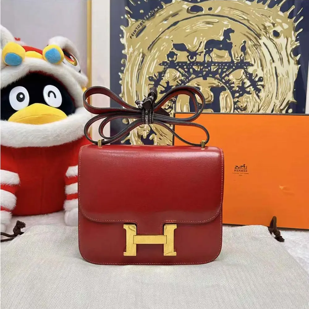 Hermes Women Constance 24 Bag Box Leather-Red/Gold
