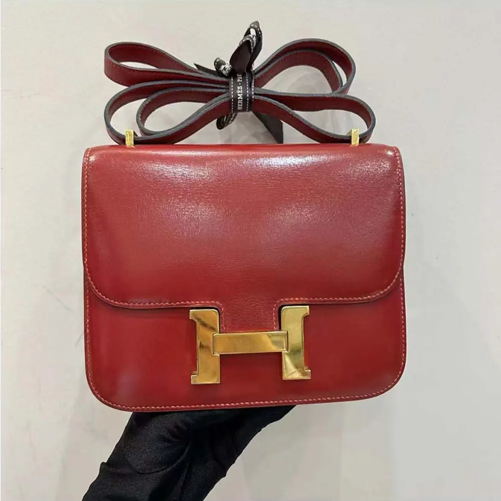 Close-up of gold Constance H clasp on Hermes Women Constance 24 Bag