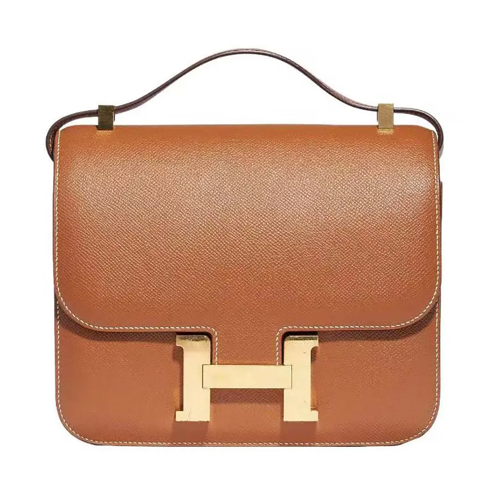 Front view of Hermes Women Constance 24 Bag Epsom Leather-Brown/Gold