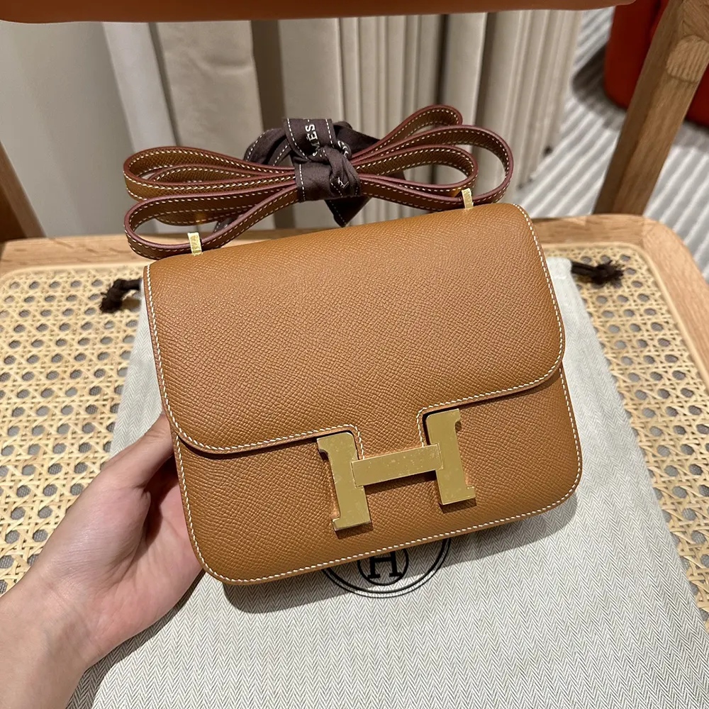 Close-up of gold H clasp hardware on Hermes Women Constance 24 Bag