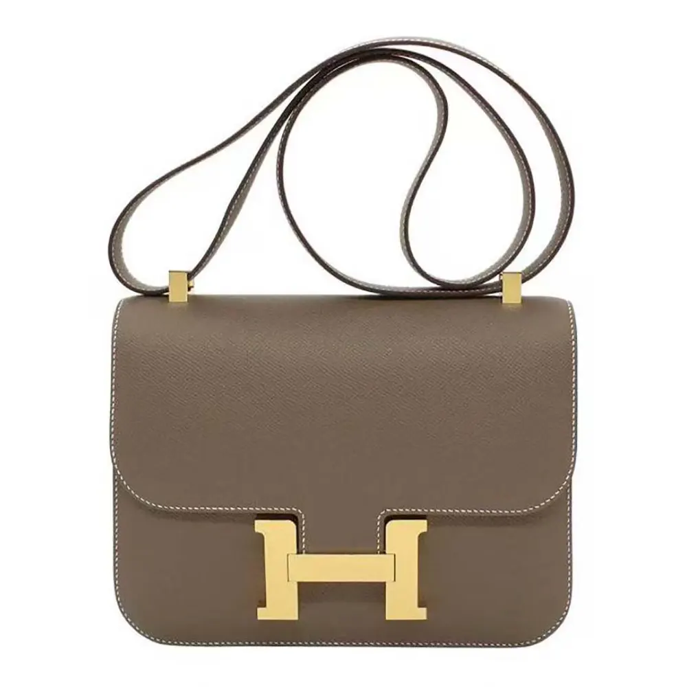 Front view of Hermes Women Constance 24 Bag Epsom Leather-Gray/Gold