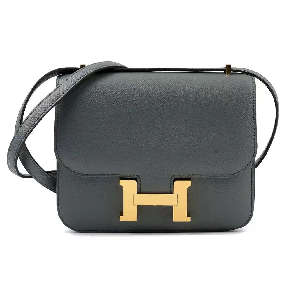 Front view of Hermes Women Constance 24 Bag Epsom Leather-Grey/Gold