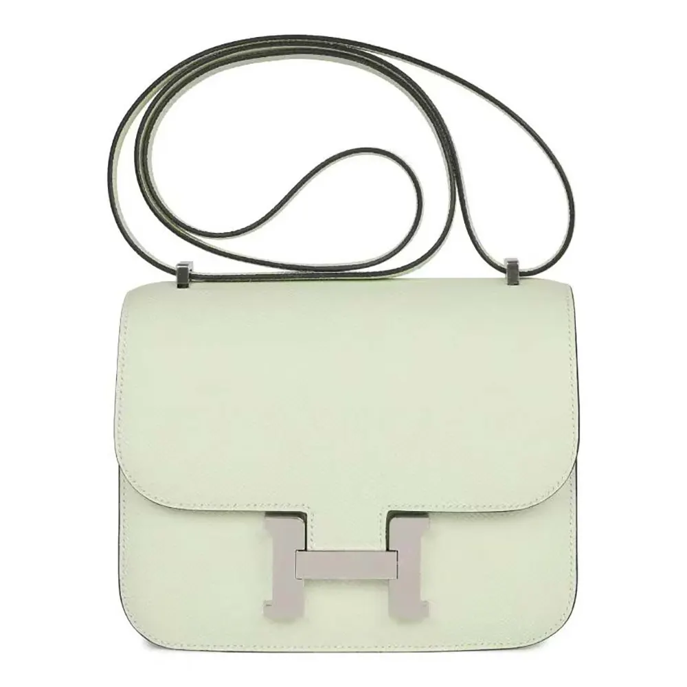 Front view of Hermes Women Constance 24 Bag Epsom Leather-Lime/Silver