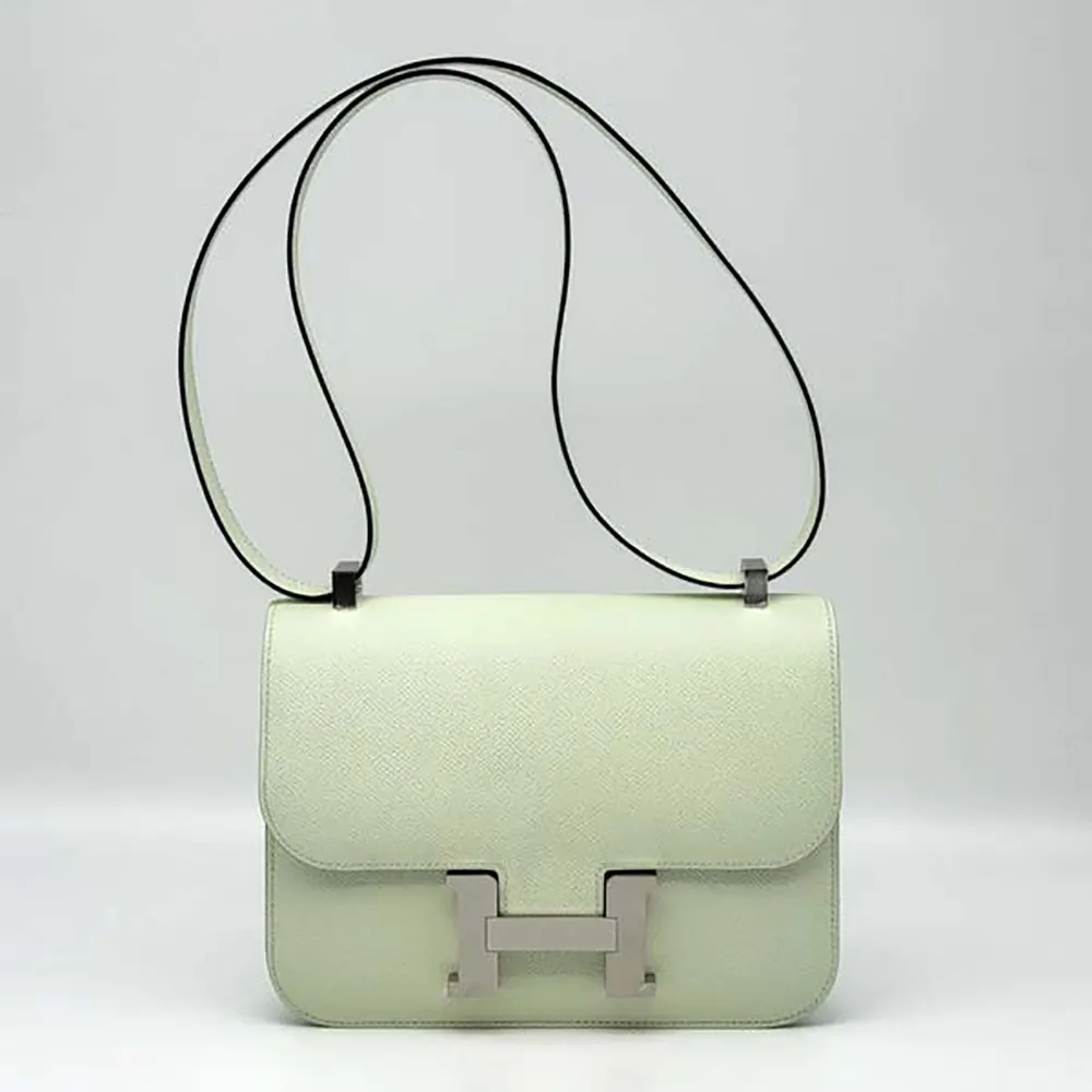 Close-up on silver H clasp of Hermes Women Constance 24 Bag