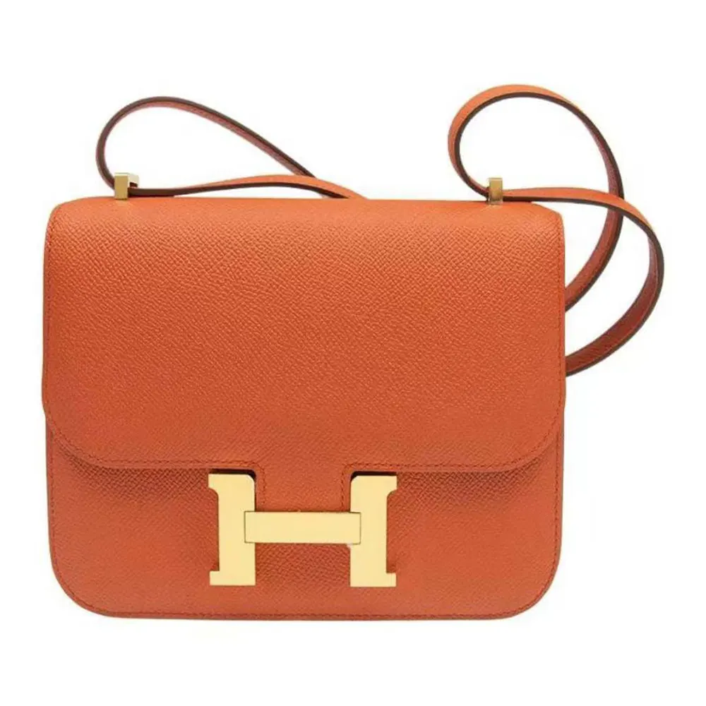 Front view of Hermes Women Constance 24 Bag Epsom Leather-Orange Gold