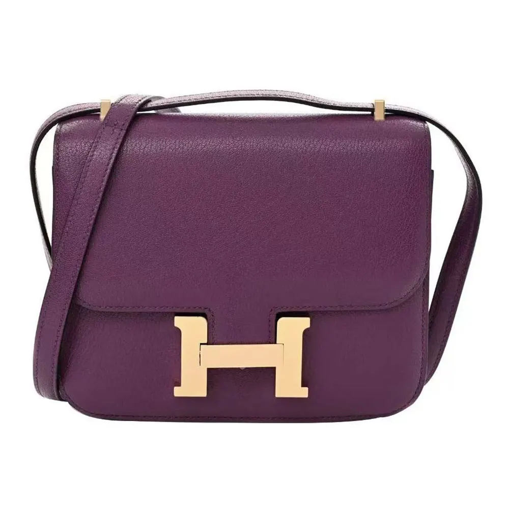 Front view of Hermes Women Constance 24 Bag Epsom Leather-Purple/Gold