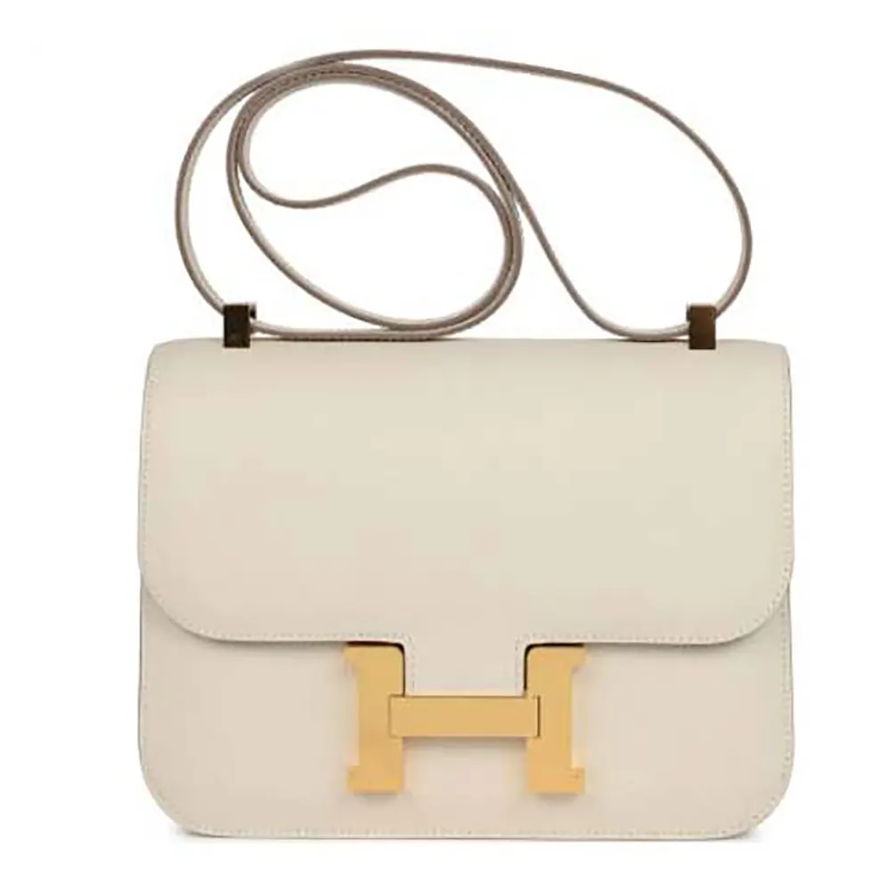 Front view of Hermes Women Constance 24 Bag Epsom Leather-White/Gold