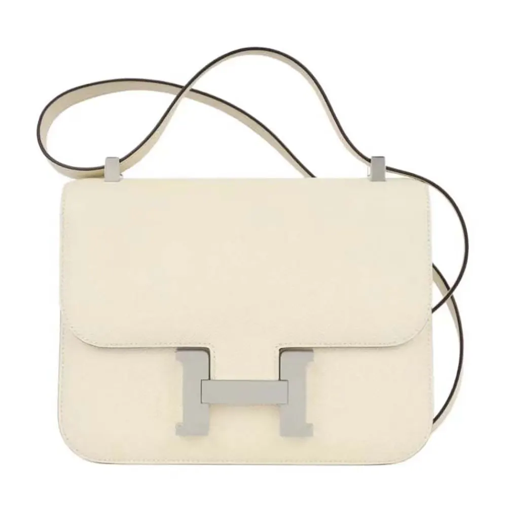 Front view of Hermes Women Constance 24 Bag Epsom Leather White Silver