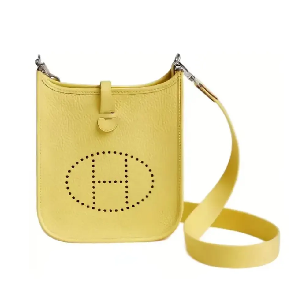 Front angle of Hermes Women Evelyne 16 Amazone in yellow Clemence leather