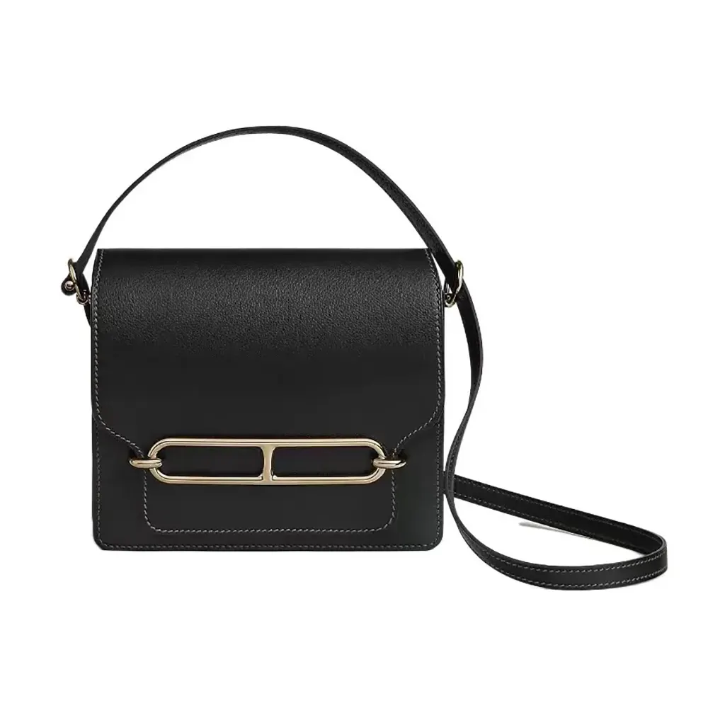 Front view of Hermes Women Roulis Mini Bag in black leather