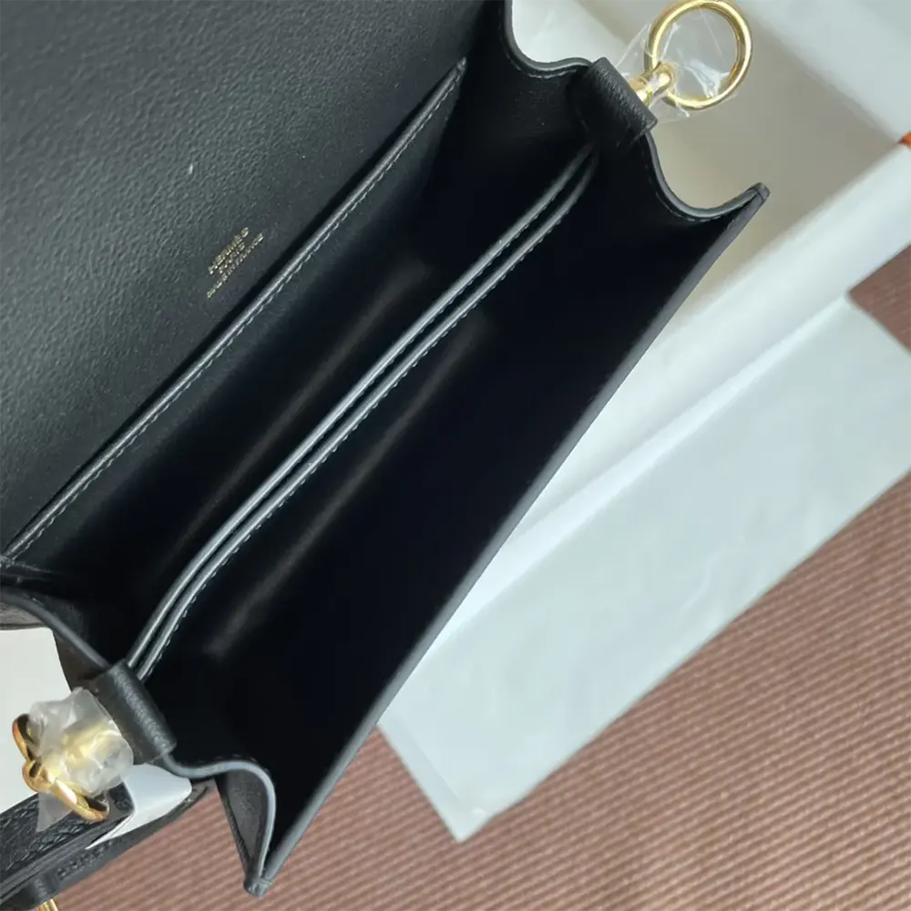 Hermes Women Roulis Mini Bag in Evercolor Calfskin-Black/Gold - image 9