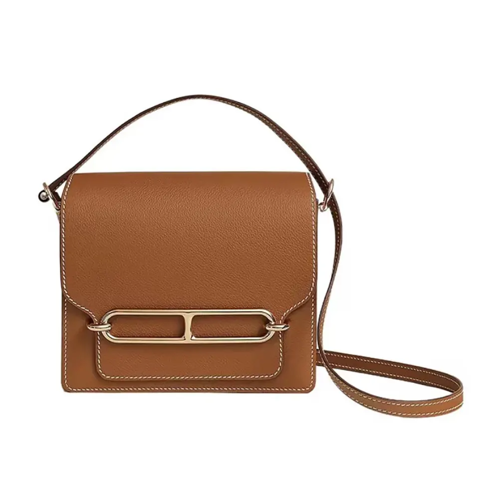 Front view of Hermes Women Roulis Mini Bag brown gold hardware