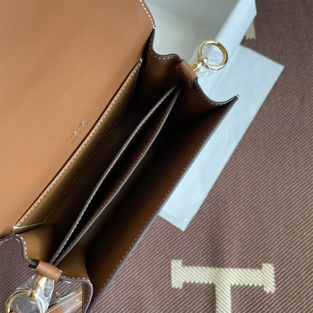 Hermes Women Roulis Mini Bag in Evercolor Calfskin-Brown/Gold - image 9