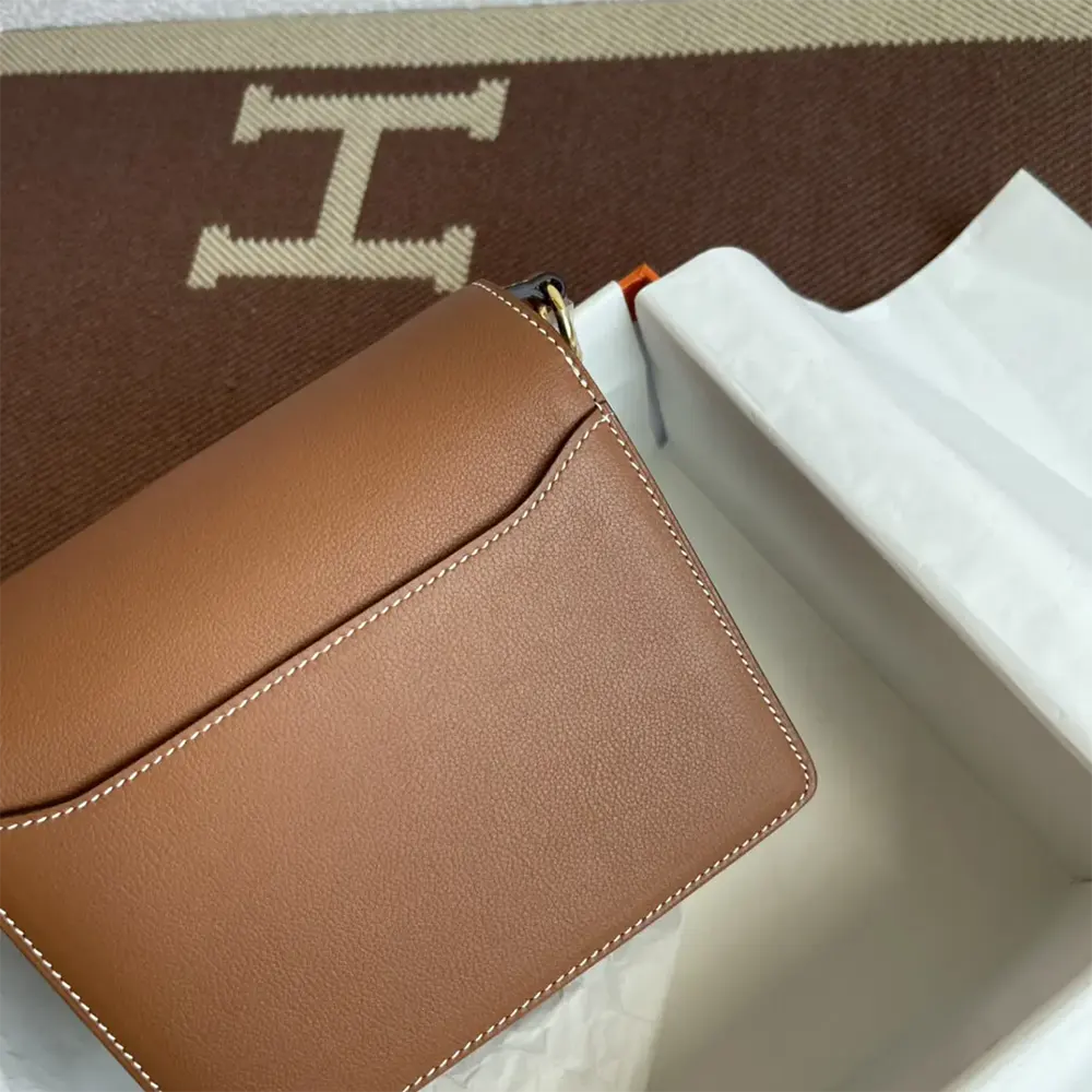 Hermes Women Roulis Mini Bag in Evercolor Calfskin-Brown/Gold - image 8