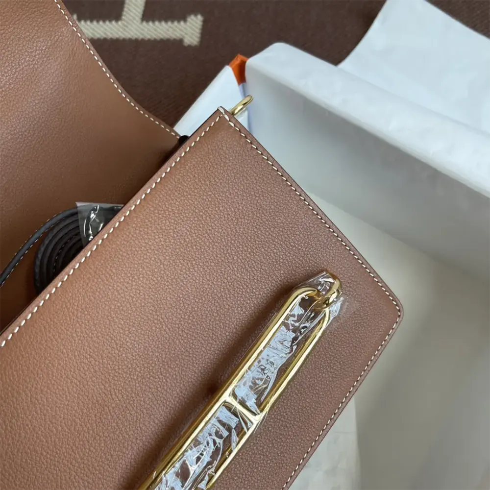 Hermes Women Roulis Mini Bag in Evercolor Calfskin-Brown/Gold - image 10