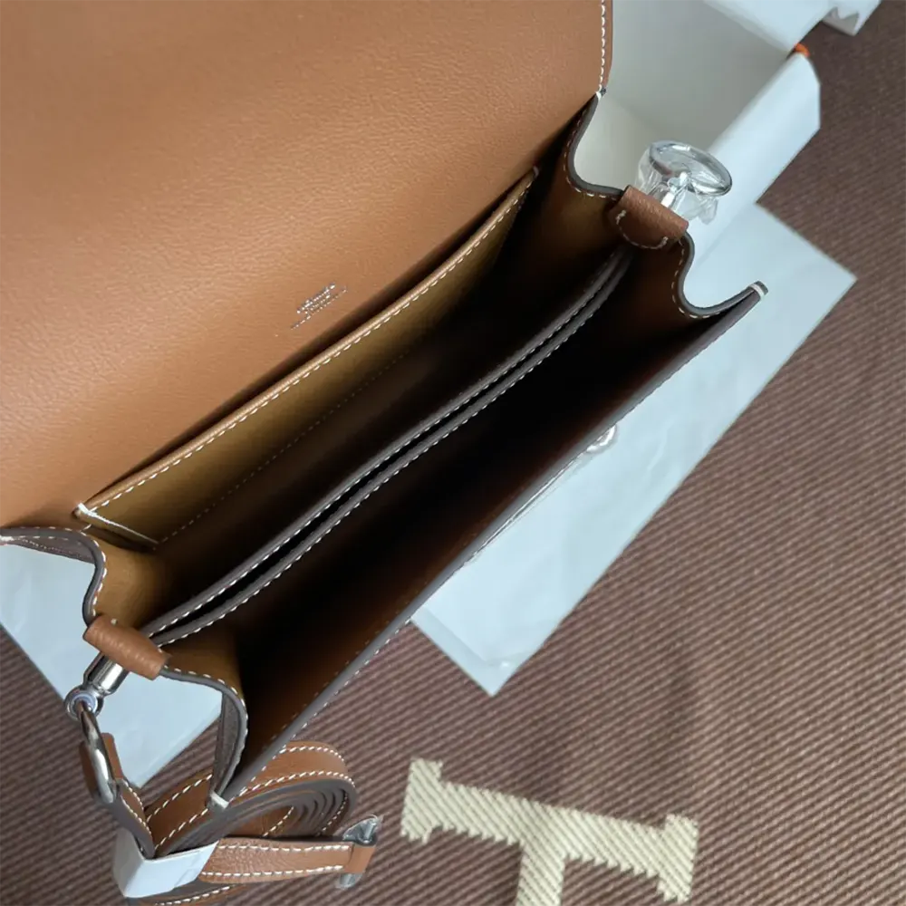 Hermes Women Roulis Mini Bag in Evercolor Calfskin-Brown/Silver - image 9