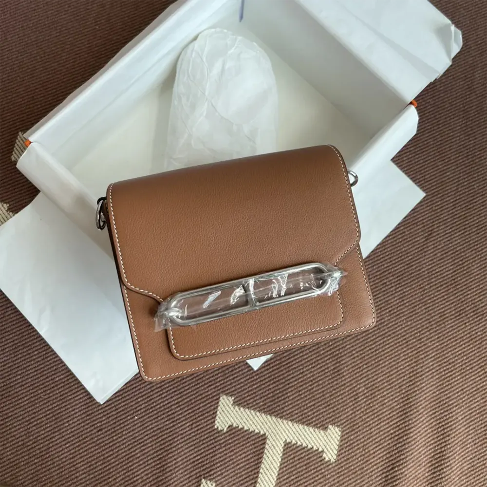 Close-up on silver H clasp of Hermes Women Roulis Mini Bag