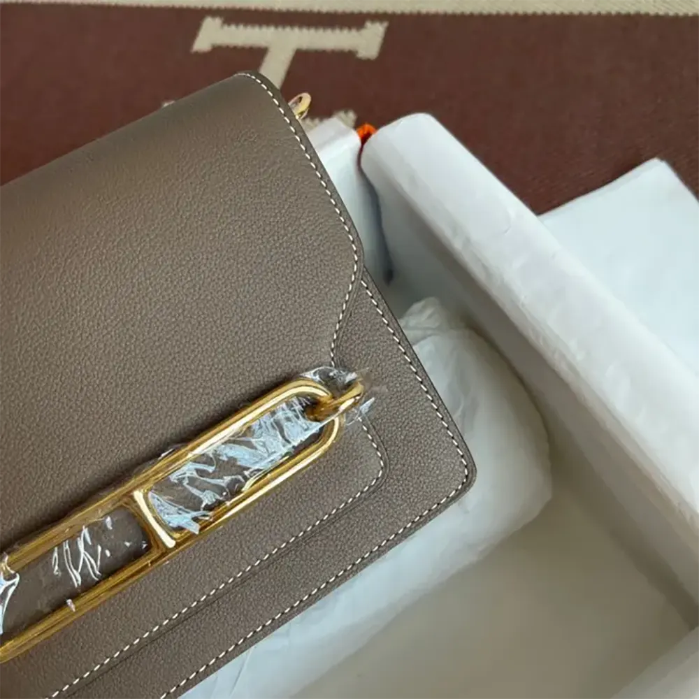 Hermes Women Roulis Mini Bag in Evercolor Calfskin-Gray/Gold - image 7