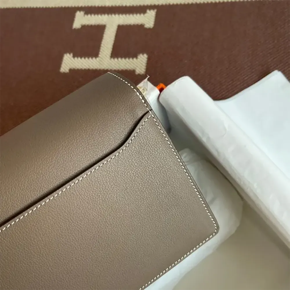 Hermes Women Roulis Mini Bag in Evercolor Calfskin-Gray/Gold - image 10