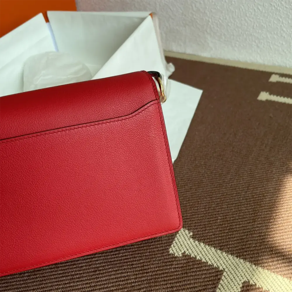 Hermes Women Roulis Mini Bag in Evercolor Calfskin-Red/Gold - image 5