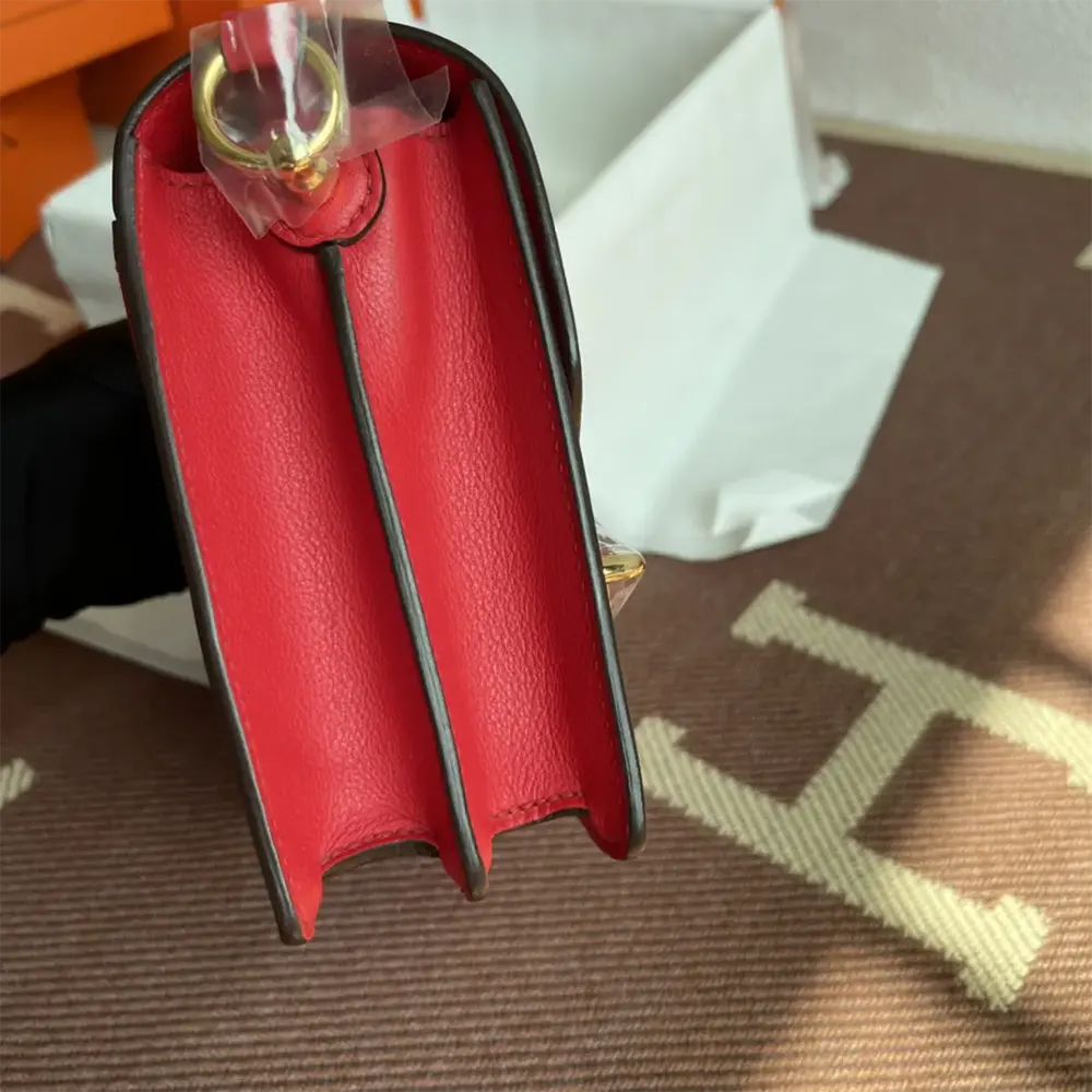 Hermes Women Roulis Mini Bag in Evercolor Calfskin-Red/Gold - image 7