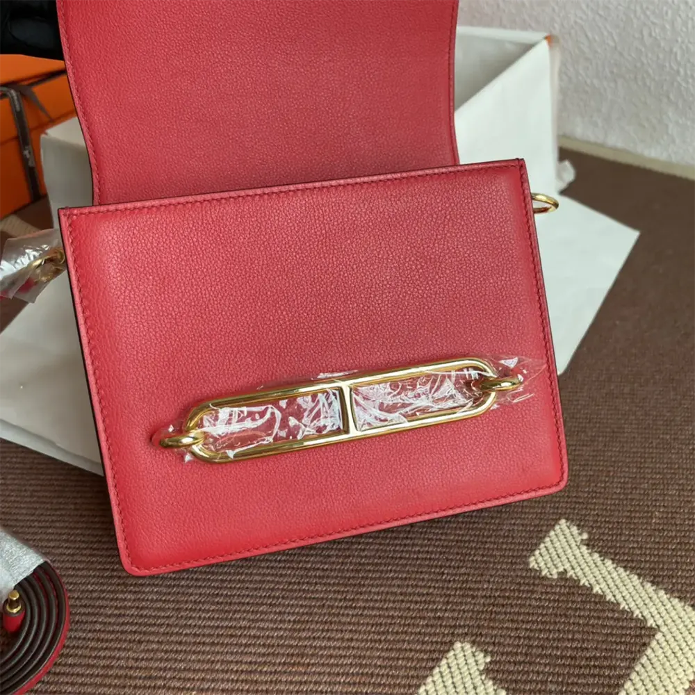 Hermes Women Roulis Mini Bag in Evercolor Calfskin-Red/Gold - image 4