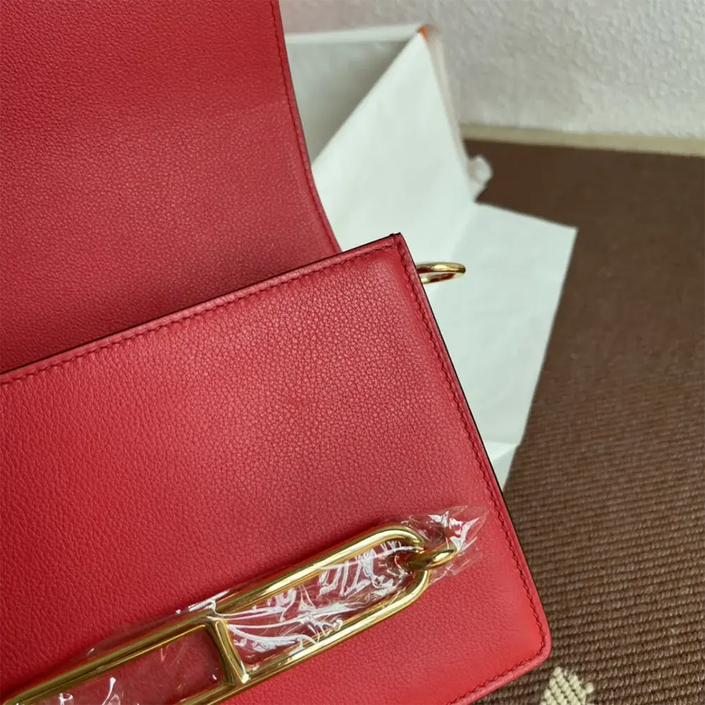 Hermes Women Roulis Mini Bag in Evercolor Calfskin-Red/Gold - image 9
