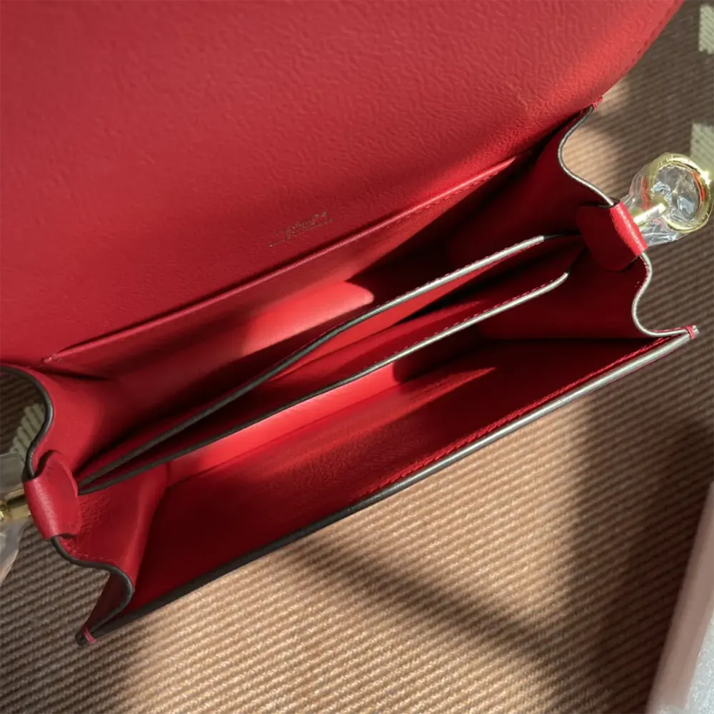 Hermes Women Roulis Mini Bag in Evercolor Calfskin-Red/Gold - image 8