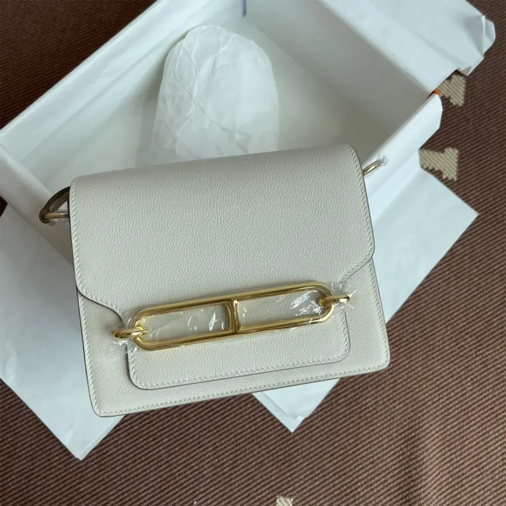 Close-up of gold H clasp on Hermes Women Roulis Mini Bag