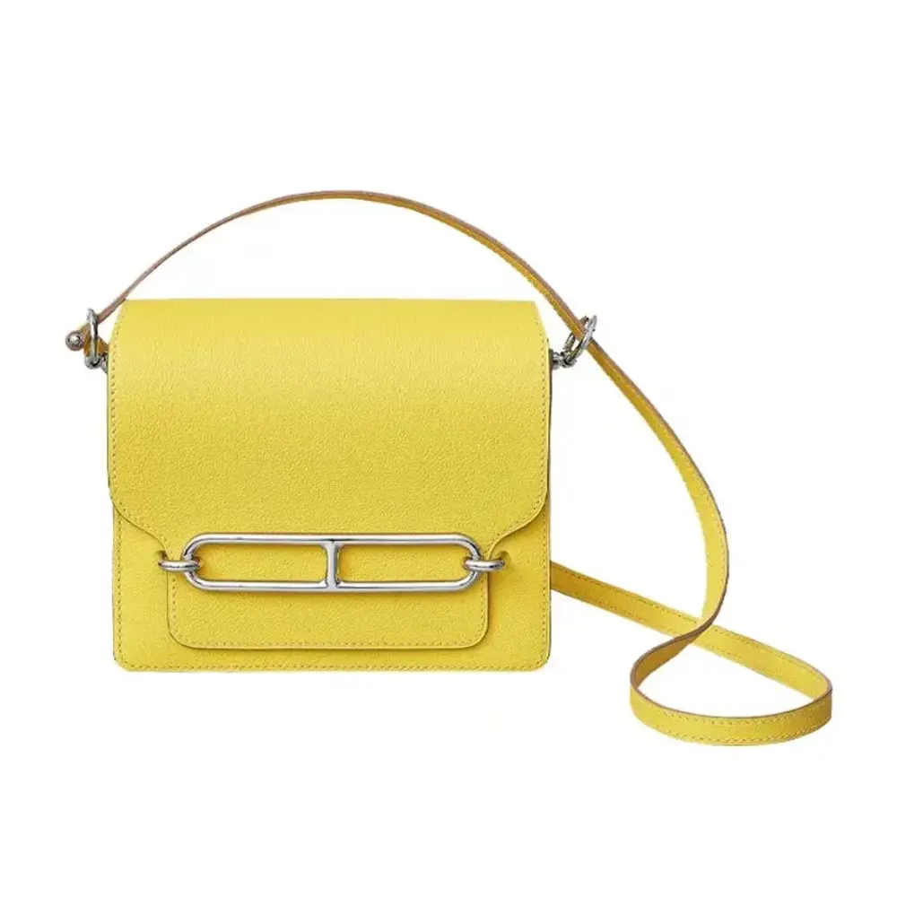 Front view of Hermes Women Roulis Mini Bag in yellow leather