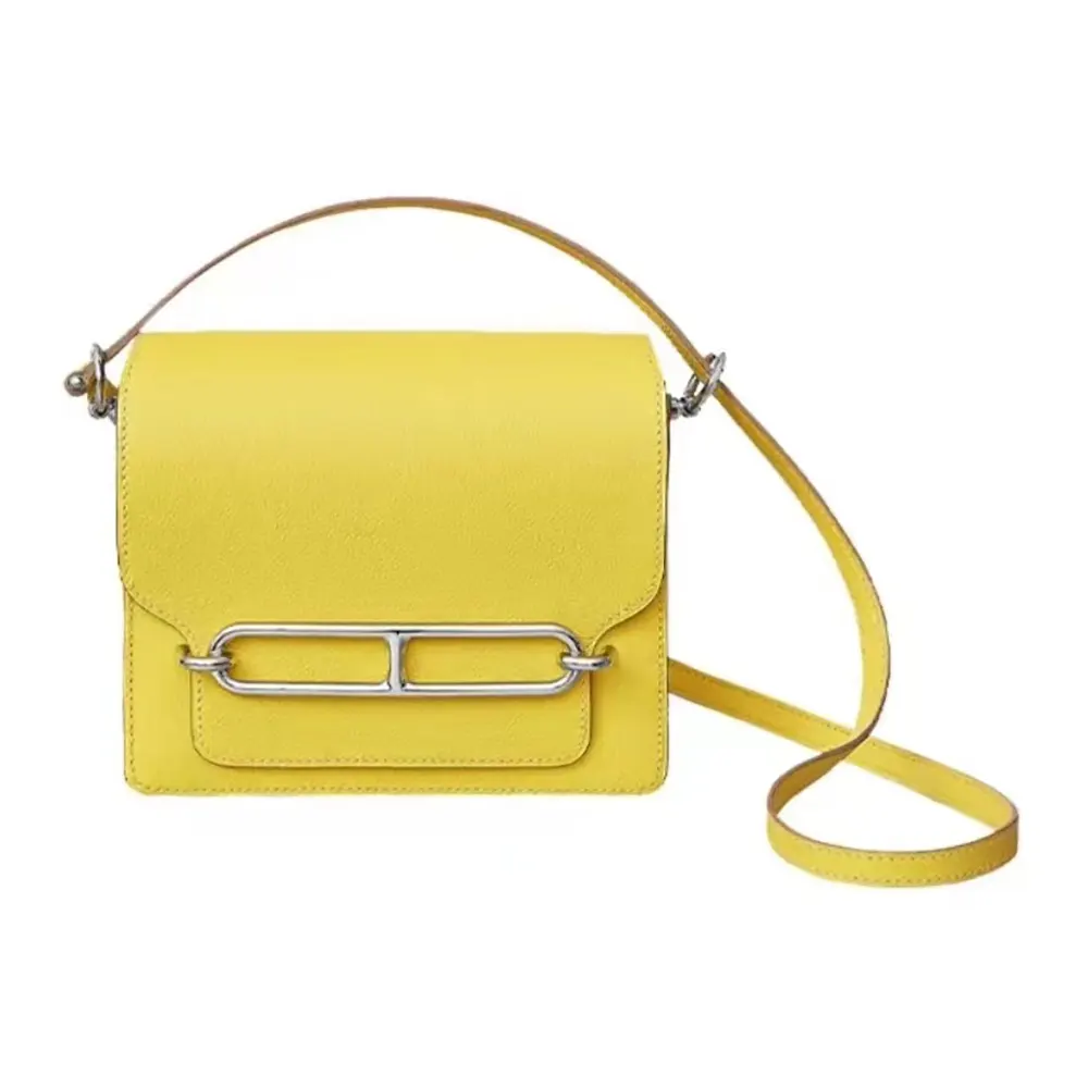 Front view of Hermes Women Roulis Mini Bag in yellow leather