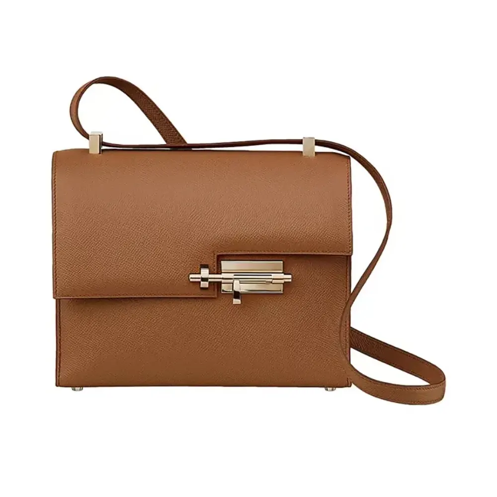 Front view of Hermes Women Verrou 21 Bag in brown Epsom leather