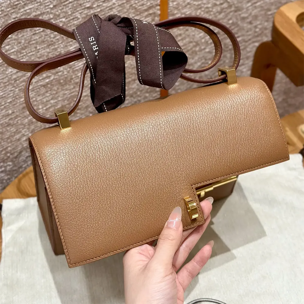 Hermes Women Verrou 21 Bag in Togo Leather-Brown/Gold - image 6