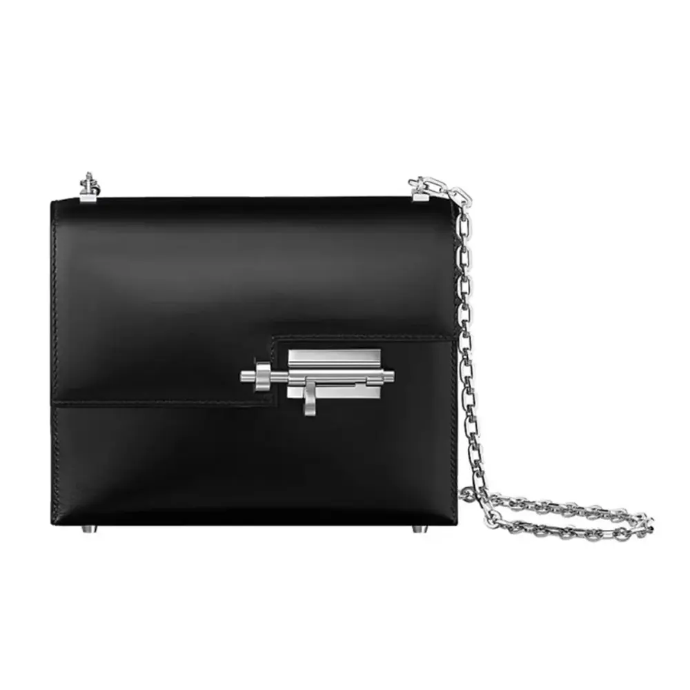 Front view of Hermes Women Verrou Bag in Box Leather-Black/Silver