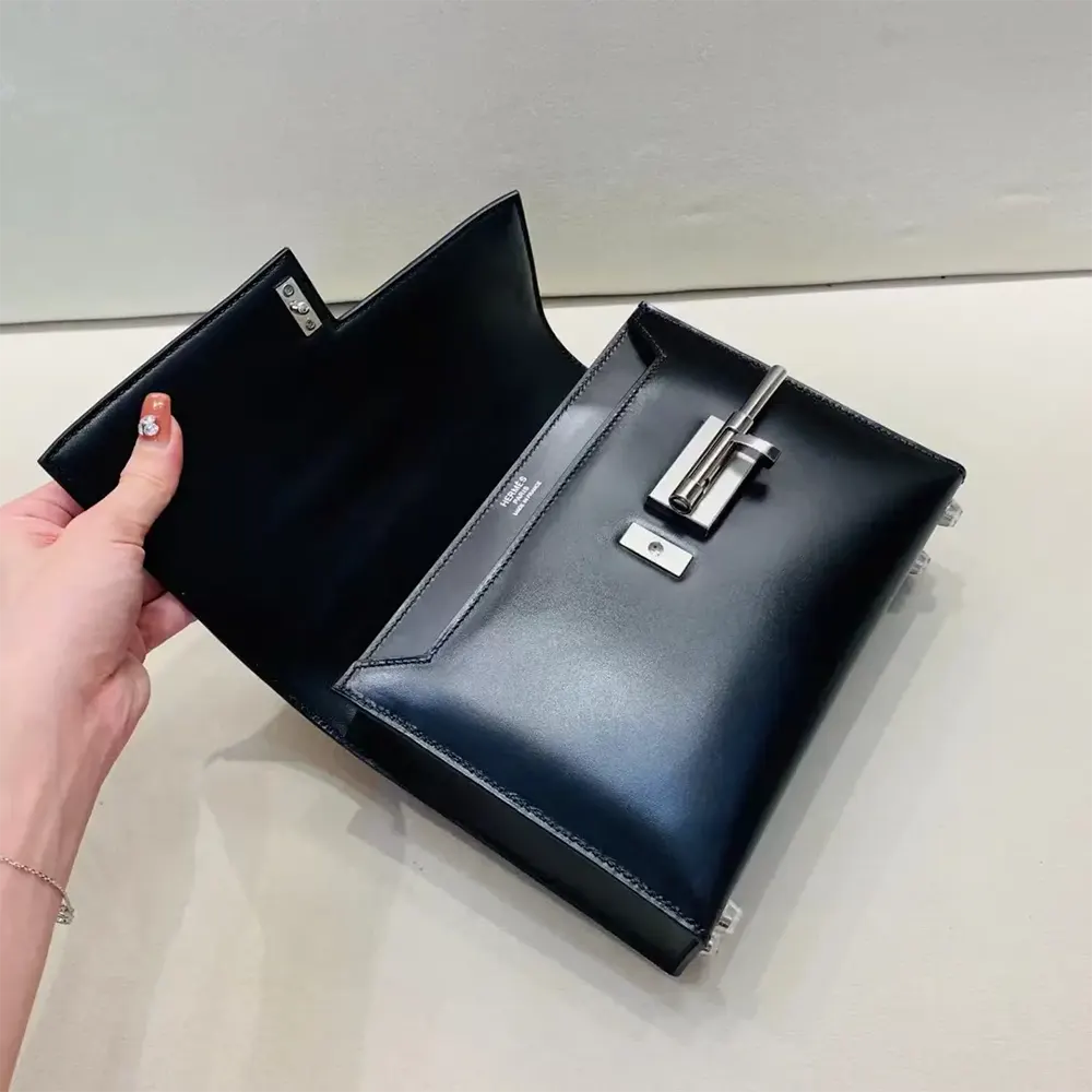 Hermes Women Verrou Bag in Box Leather-Black/Silver - image 7