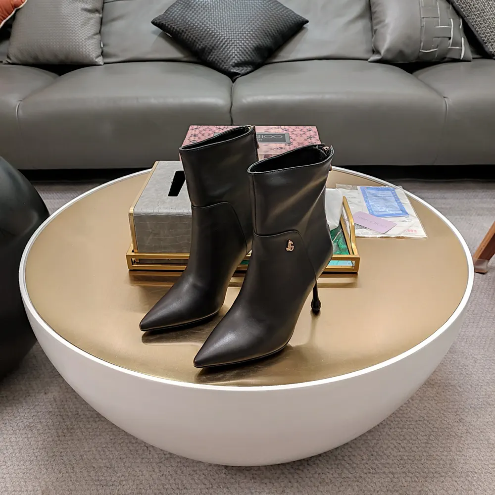 Side profile of Jimmy Choo Women Cycas Ankle Boot 80 showing 80mm heel