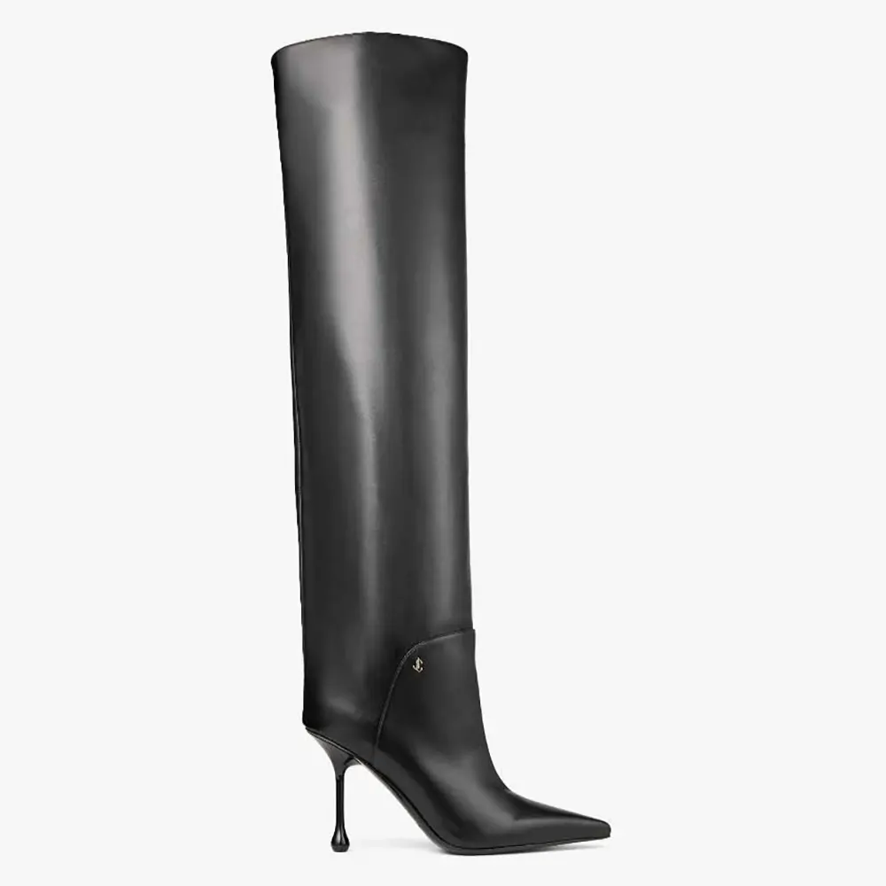 Side view of Jimmy Choo Women Cycas Knee Boot 95 black nappa leather