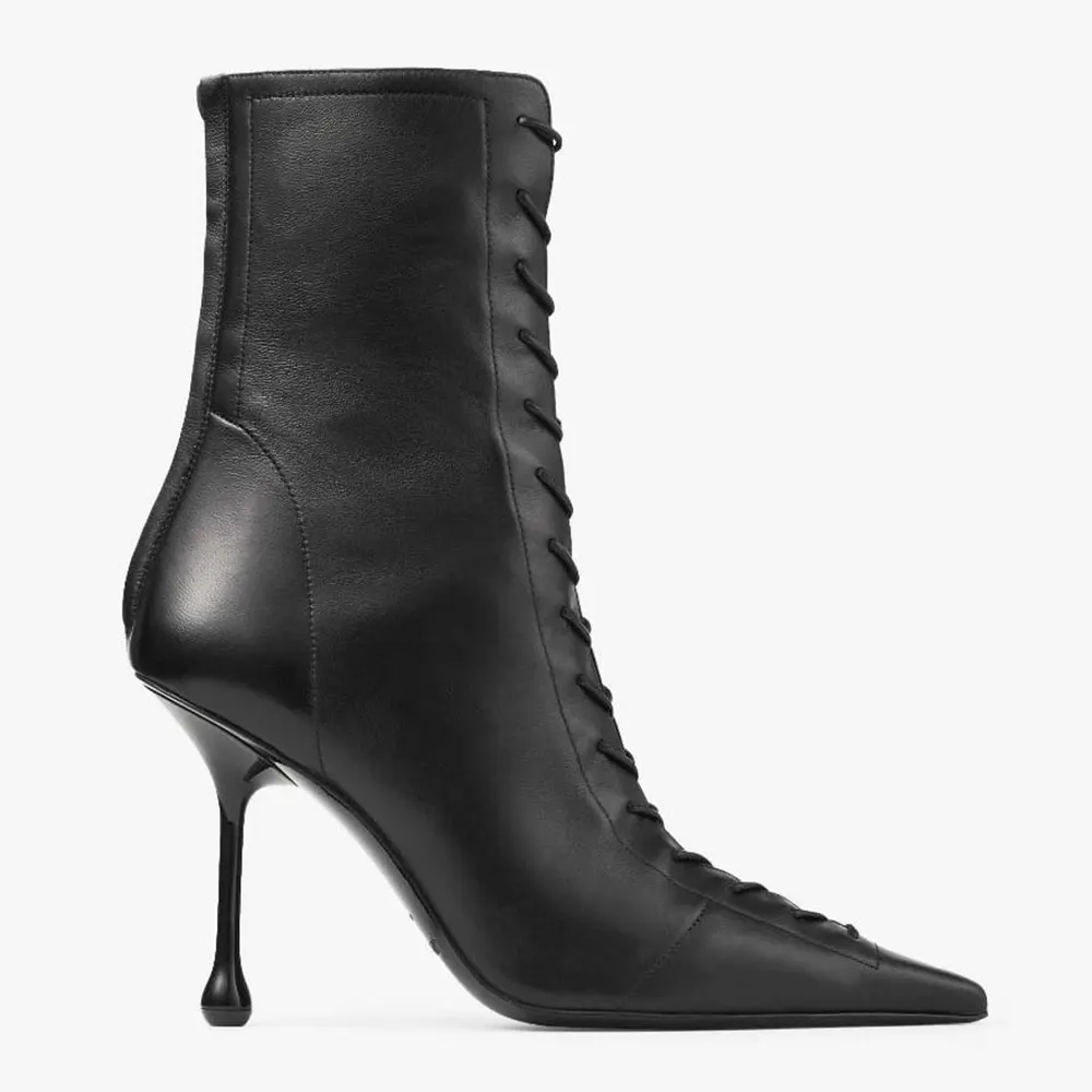 Side view of Jimmy Choo Women Scarlett Ankle Boot 95 Black Nappa Leather Boots