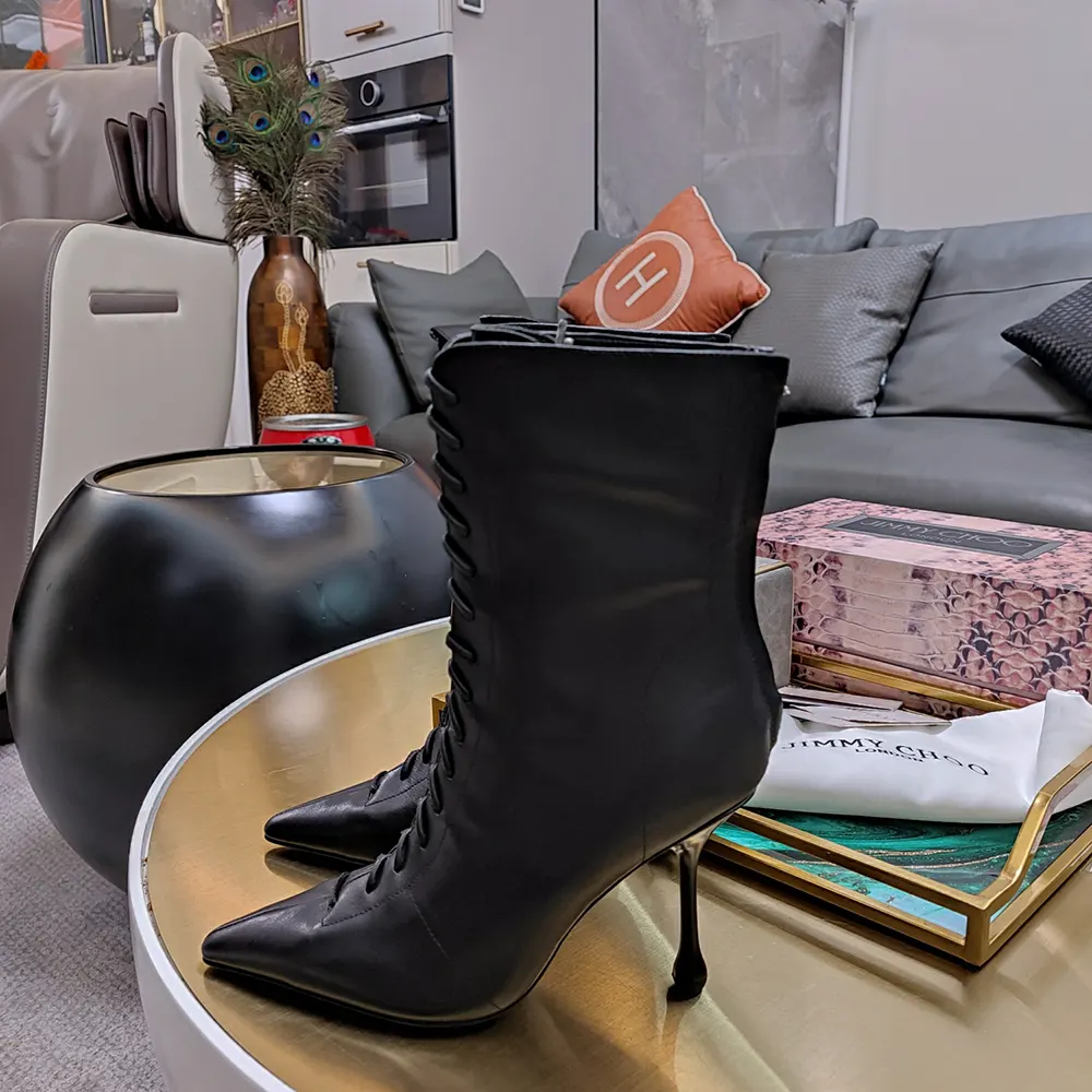 Jimmy Choo Women Scarlett Ankle Boot 95 Black Nappa Leather Boots - image 8