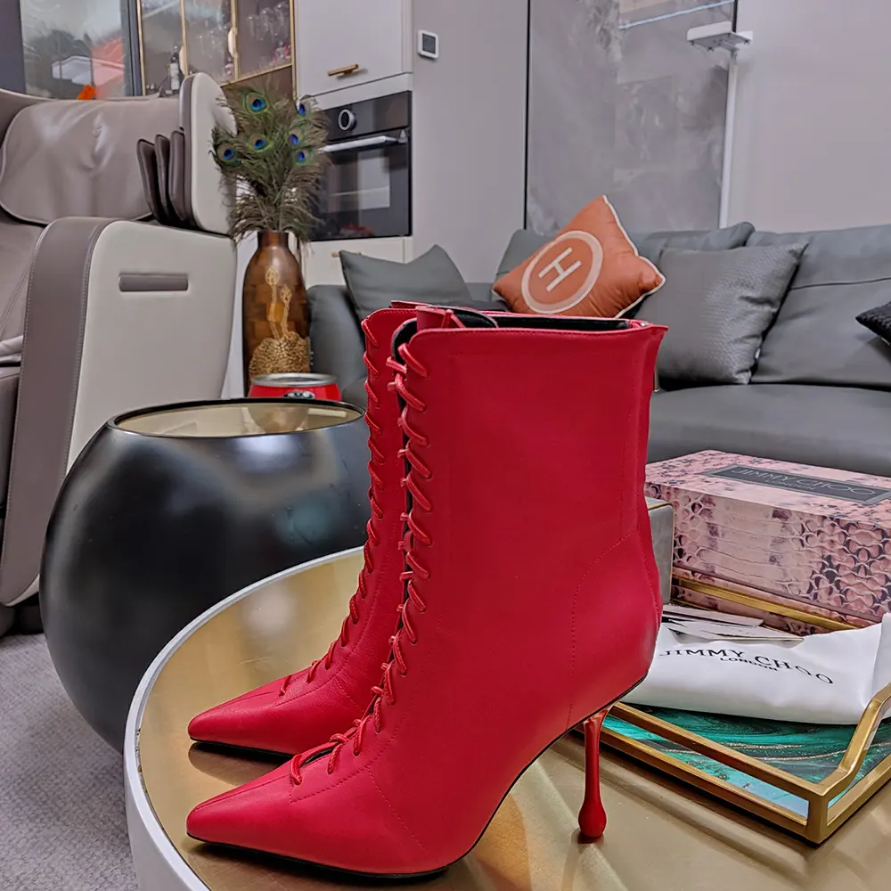 Jimmy Choo Women Scarlett Ankle Boot 95 Postbox Red Nappa Leather Boots - image 7