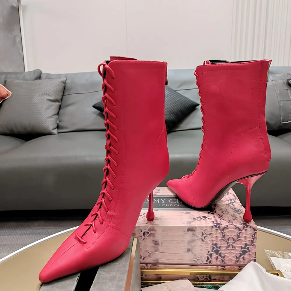 Jimmy Choo Women Scarlett Ankle Boot 95 Postbox Red Nappa Leather Boots - image 5