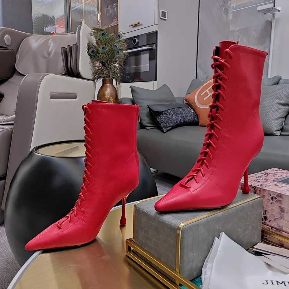 Jimmy Choo Women Scarlett Ankle Boot 95 Postbox Red Nappa Leather Boots - image 6