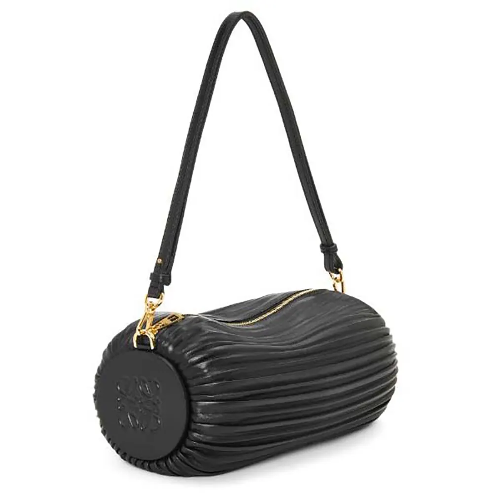 Front view of Loewe Unisex Bracelet Pouch in Pleated Nappa Lambskin-Black