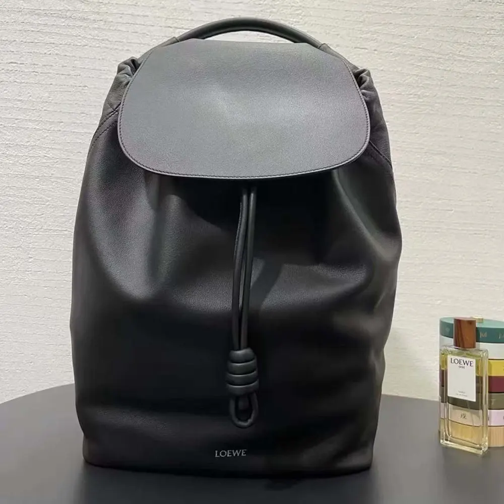 Close-up of silver hardware and zipper on Loewe Flamenco Backpack
