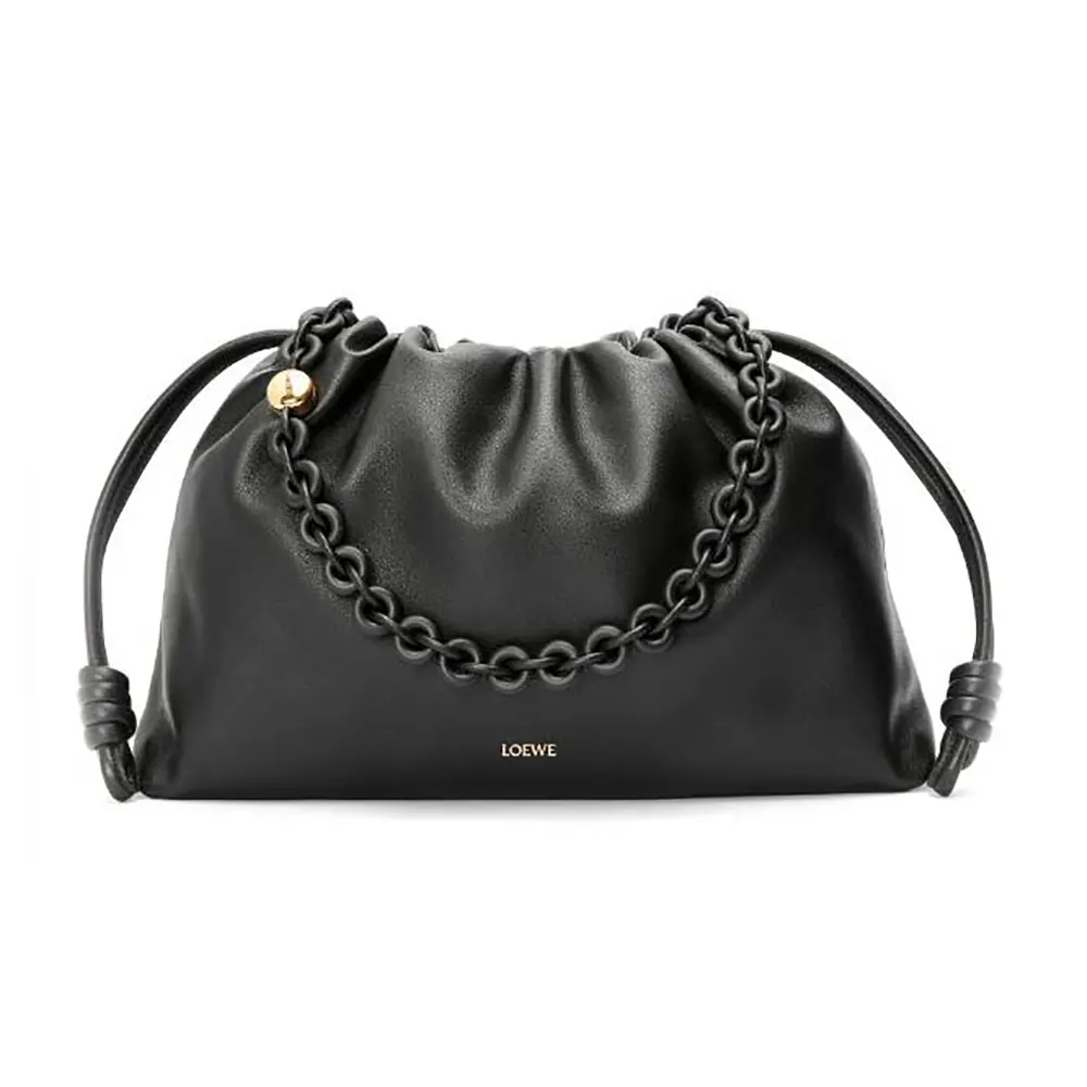 Front view of Loewe Unisex Large Flamenco Purse in black lambskin