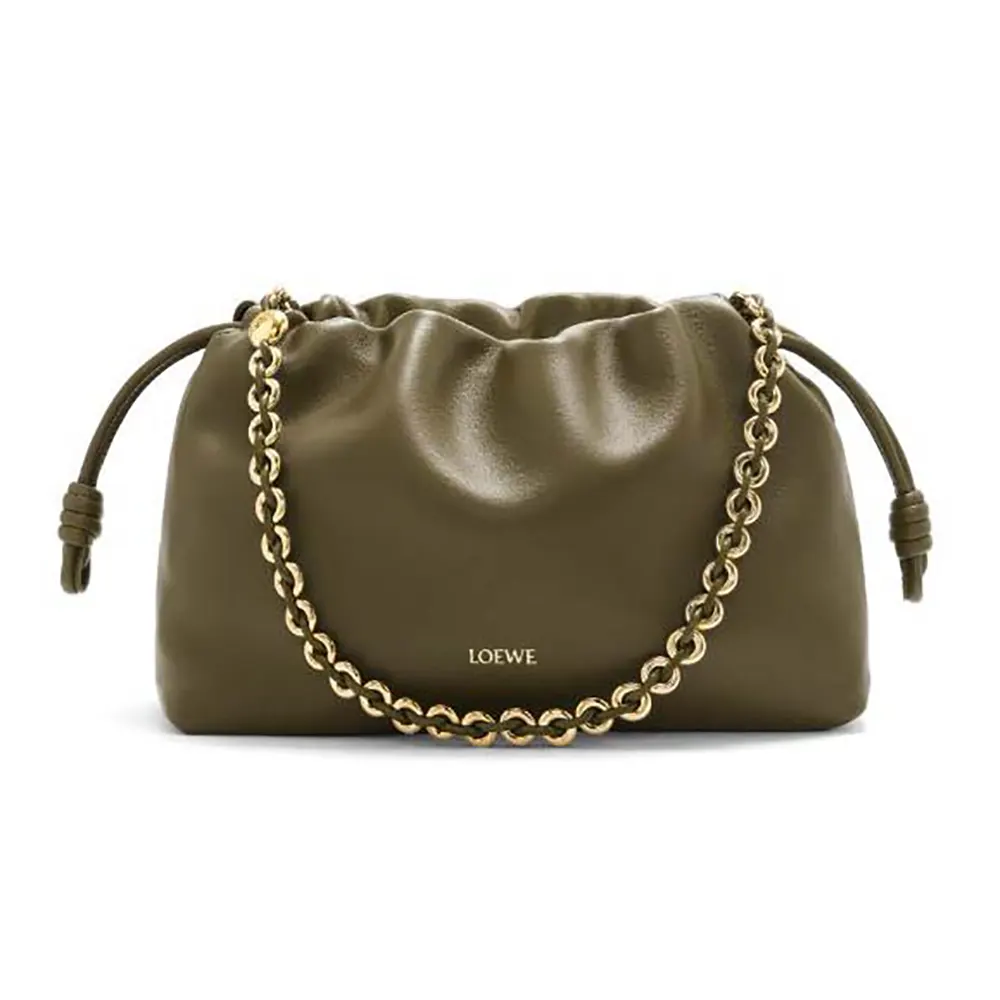 Front view of Loewe Unisex Medium Flamenco Purse dark green leather
