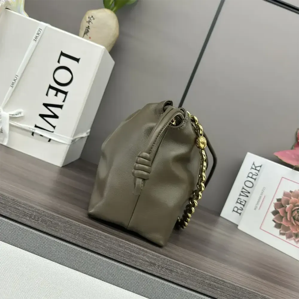 Loewe Unisex Medium Flamenco Purse in Mellow Nappa Lambskin-Dark Khaki Green - image 4