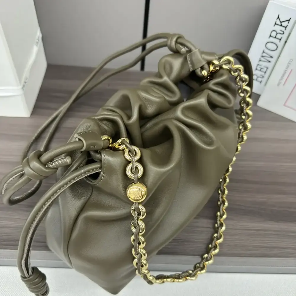 Loewe Unisex Medium Flamenco Purse in Mellow Nappa Lambskin-Dark Khaki Green - image 5